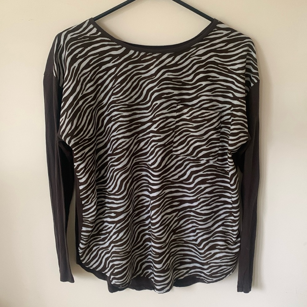 Michael Kors Long Sleeve Blouse Brown Zebra Stripe Animal Print Women's Size M